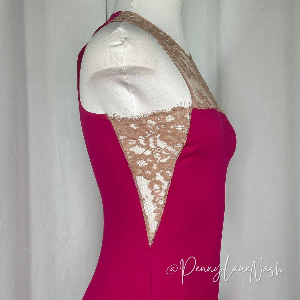 Mason Pink Bodycon Dress With Nude Lace Trim - Picture 8 of 10